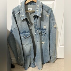 COPY - Zara large oversized frayed denim shirt